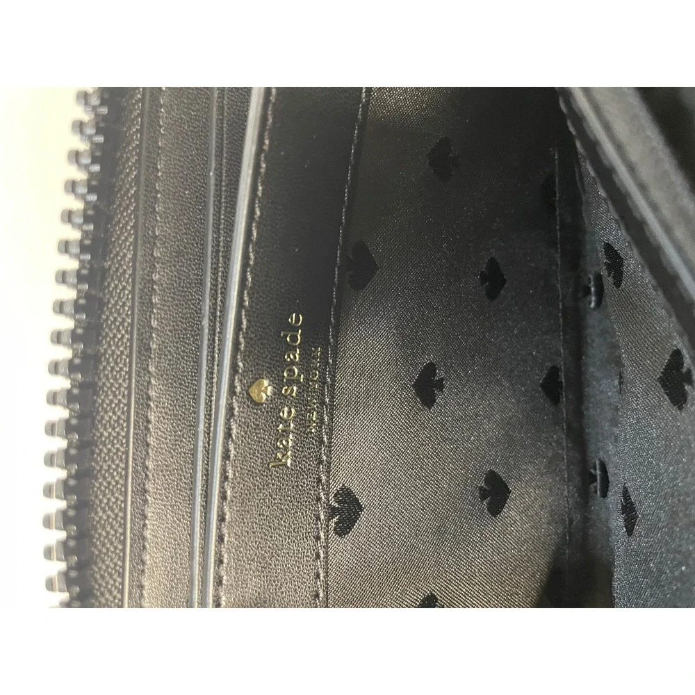 Kate Spade Zip Around Wallet Womens Large Black Excellent Nylon Spade Logo‎